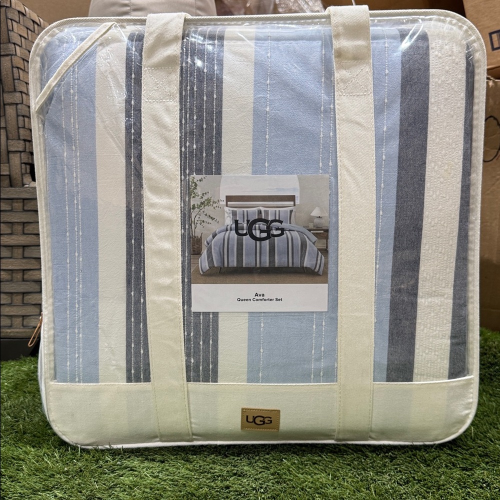 UGG Blue and Gray Striped Comforter Set